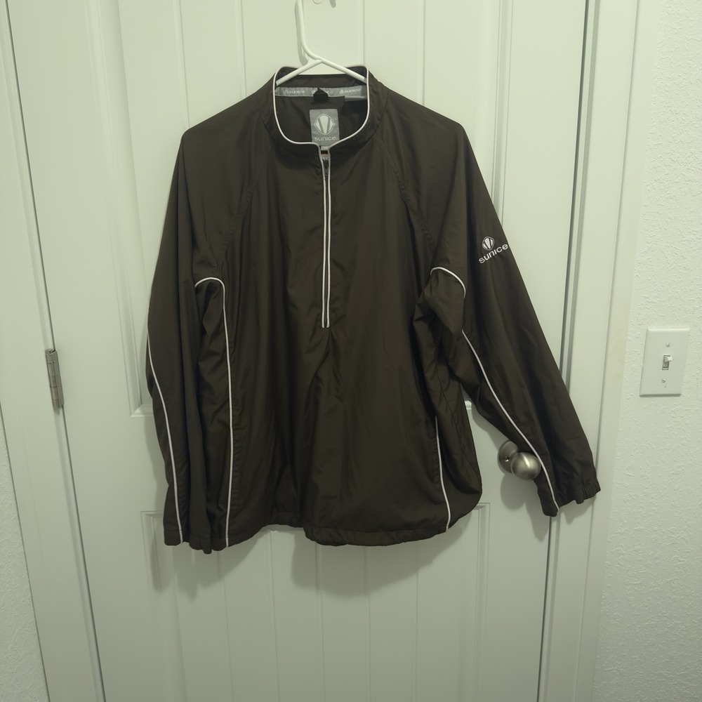 Sunice Women's Pullover Brown 1/4 Zip Golf Jacket‎ Pink Trim Size XL
